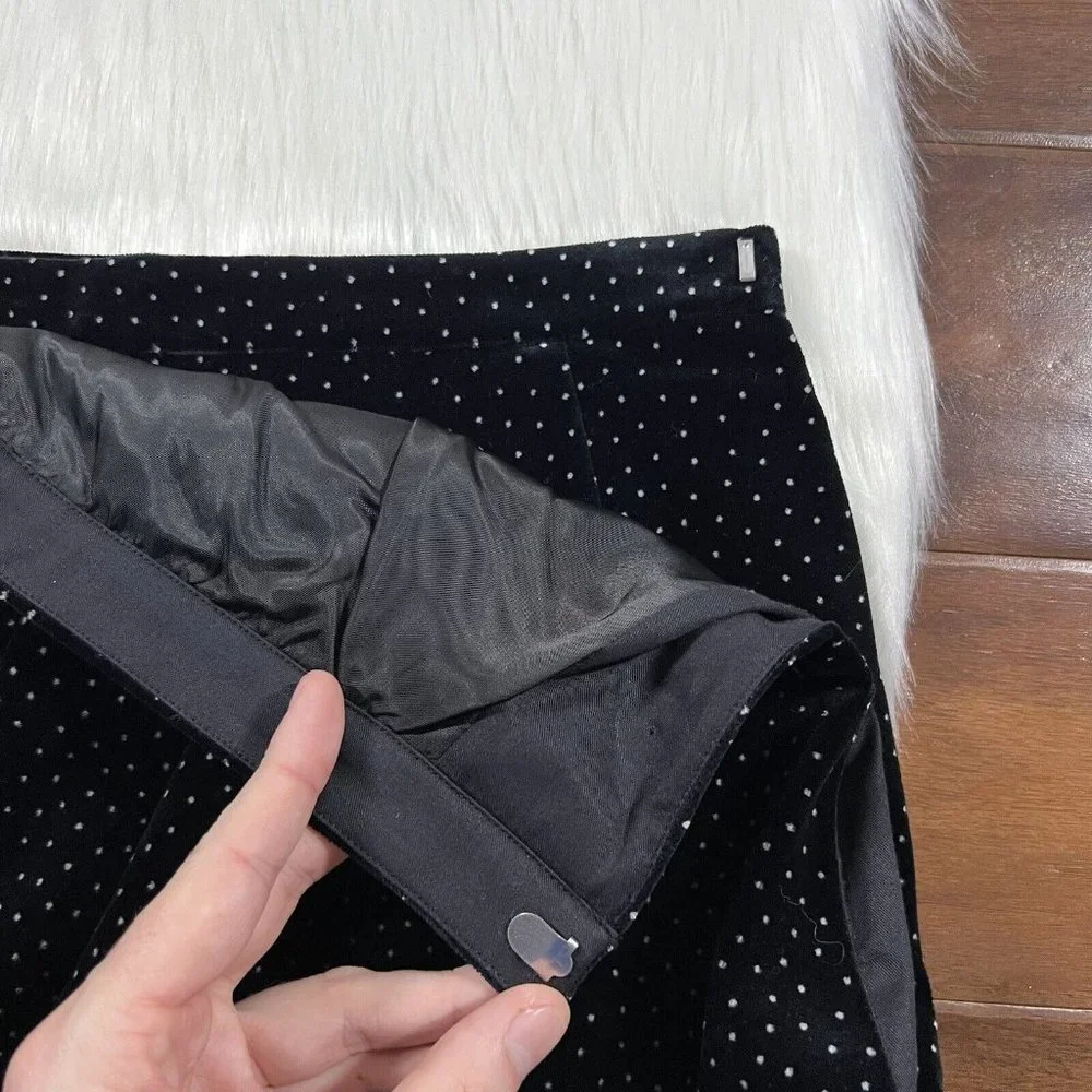 Theory Size 4 Black White Polka Dot Velvet‎ Pleated Wrap Skirt